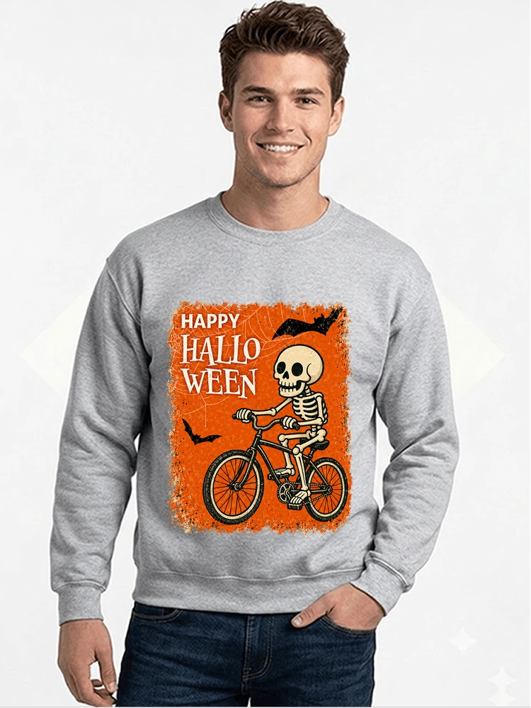 halloween skelett fahrrad t shirt lustiges radfahrer spuk shirt sweatshirt mit rundhalsausschnitt sport grey