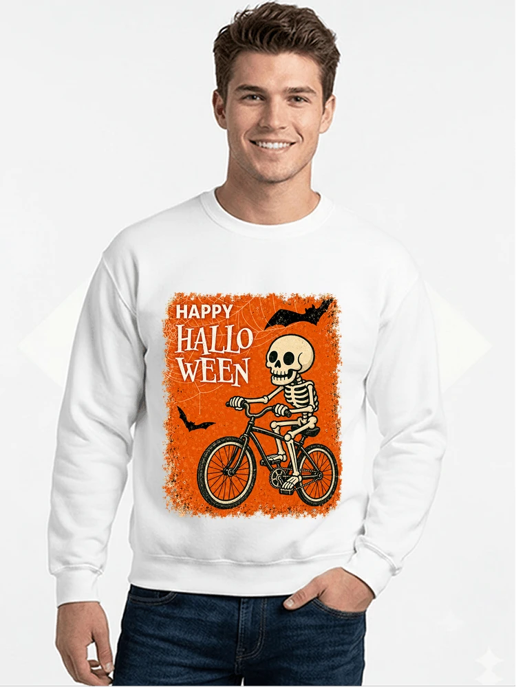 halloween skelett fahrrad t shirt lustiges radfahrer spuk shirt sweatshirt mit rundhalsausschnitt white