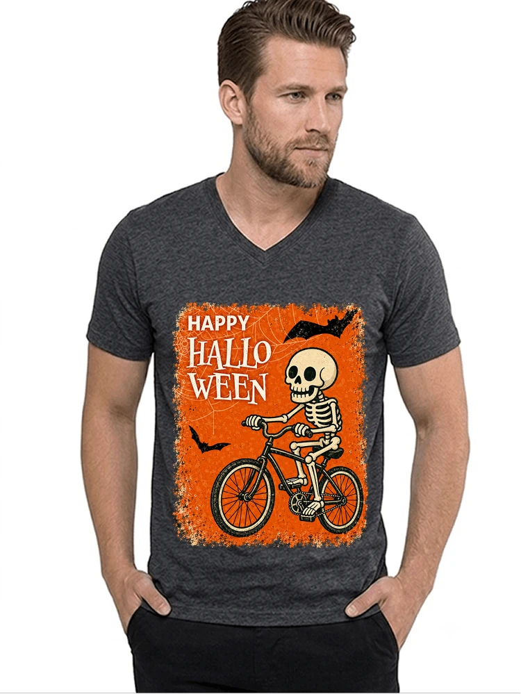 halloween skelett fahrrad t shirt lustiges radfahrer spuk shirt t shirt mit v ausschnitt anthracite melange