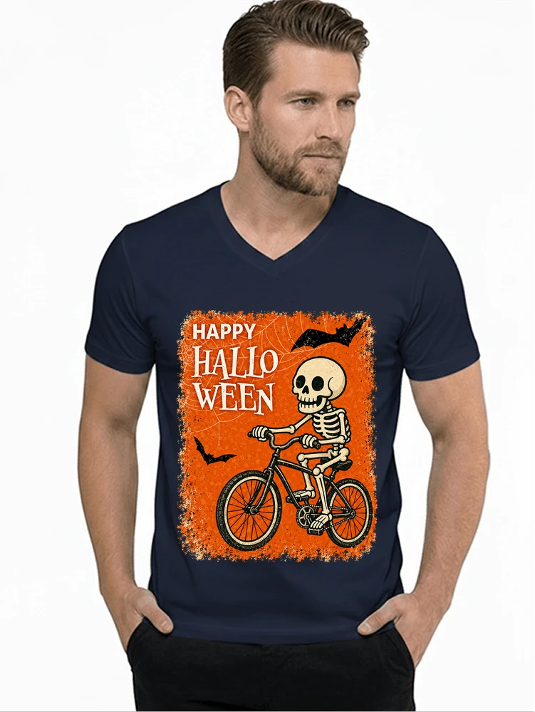 halloween skelett fahrrad t shirt lustiges radfahrer spuk shirt t shirt mit v ausschnitt navy