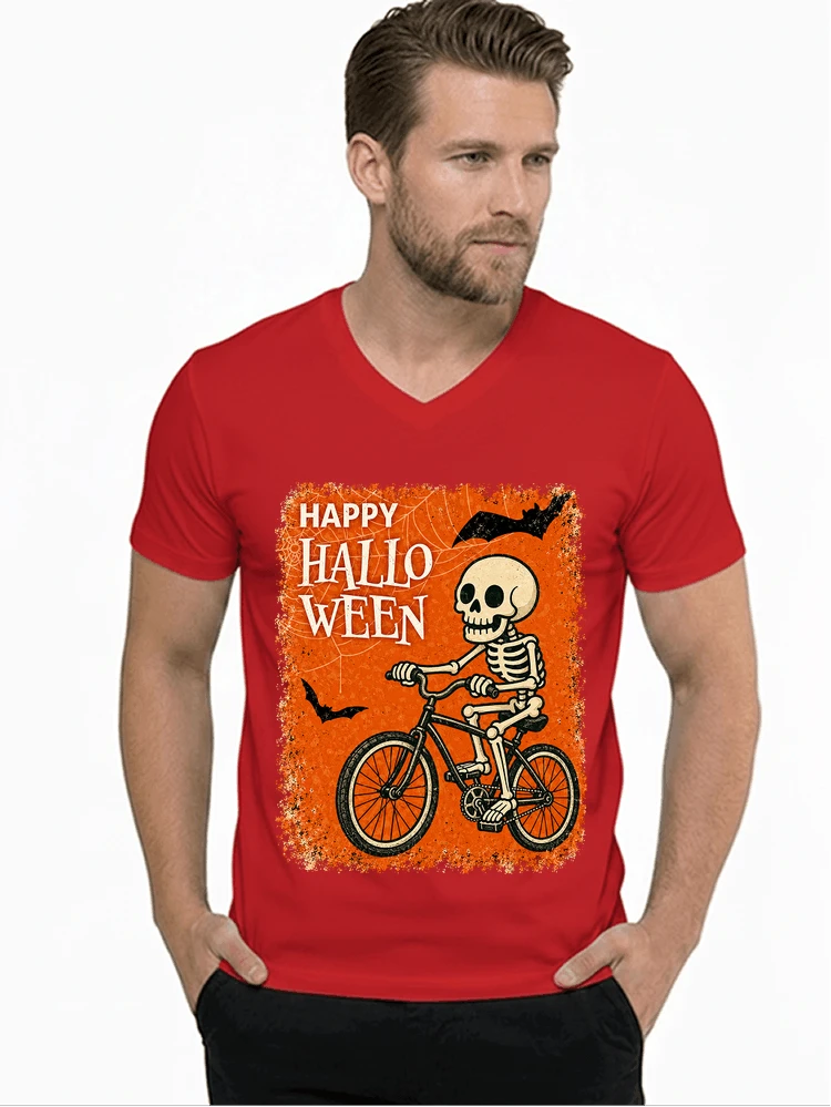 halloween skelett fahrrad t shirt lustiges radfahrer spuk shirt t shirt mit v ausschnitt red