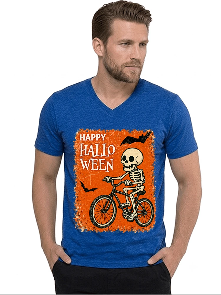 halloween skelett fahrrad t shirt lustiges radfahrer spuk shirt t shirt mit v ausschnitt royal blue