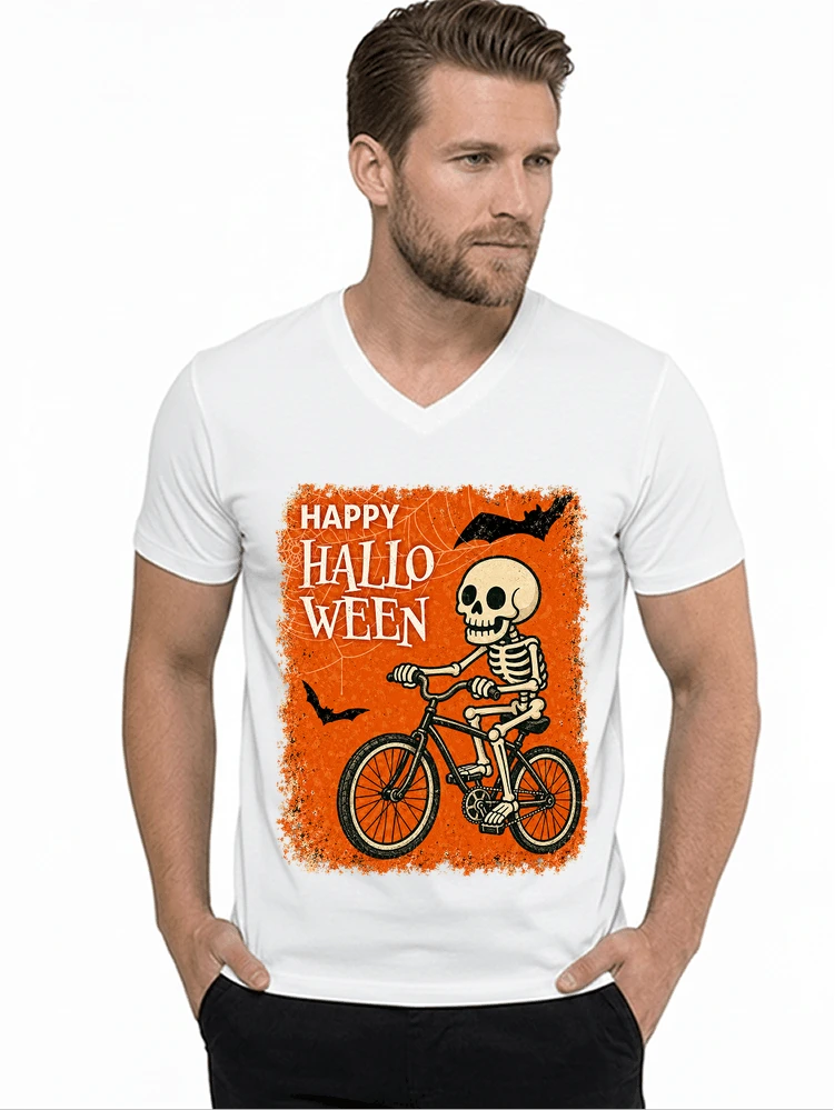 halloween skelett fahrrad t shirt lustiges radfahrer spuk shirt t shirt mit v ausschnitt white