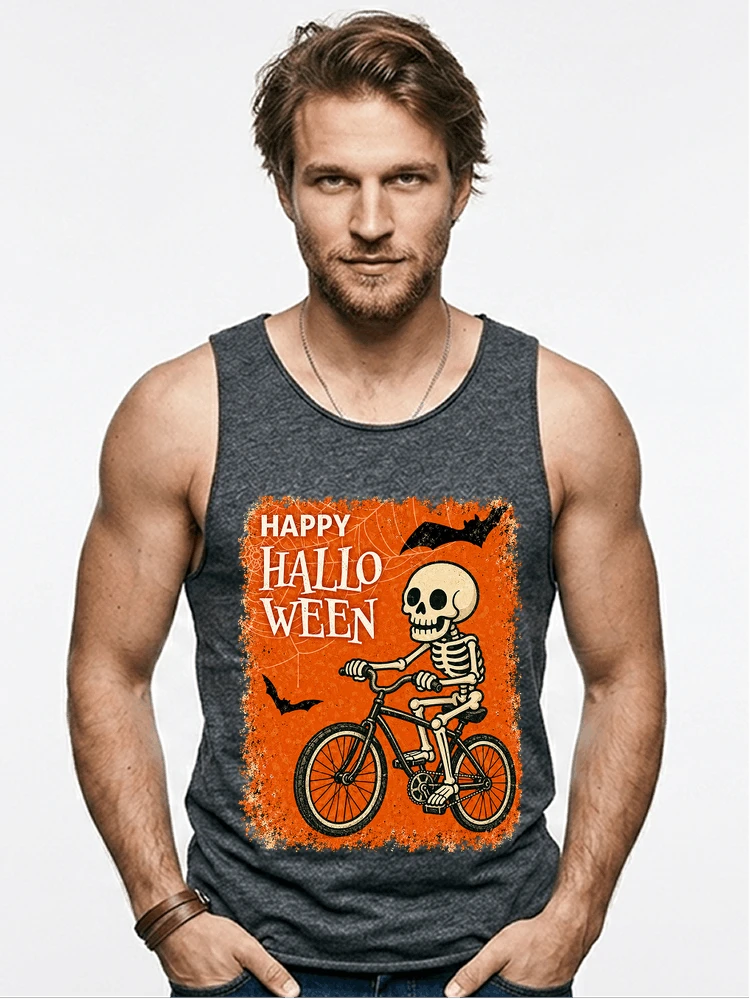 halloween skelett fahrrad t shirt lustiges radfahrer spuk shirt tanktop anthracite melange