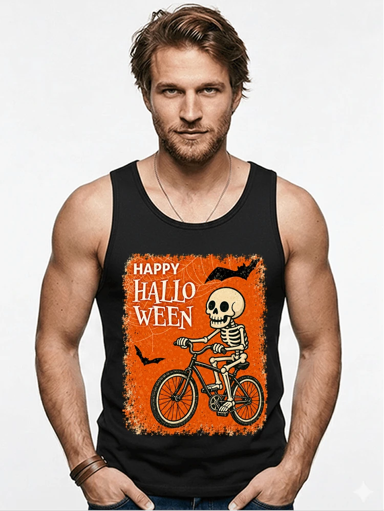 halloween skelett fahrrad t shirt lustiges radfahrer spuk shirt tanktop black
