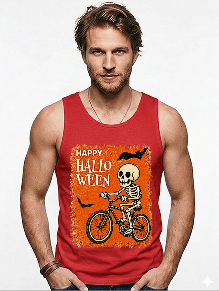 halloween skelett fahrrad t shirt lustiges radfahrer spuk shirt tanktop red