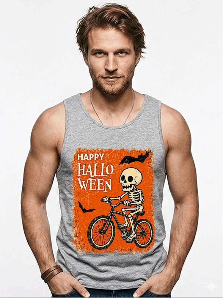 halloween skelett fahrrad t shirt lustiges radfahrer spuk shirt tanktop sport grey