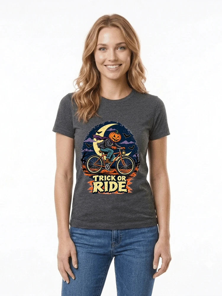 halloween trick or ride fahrrad outfit damen t shirt anthracite melange