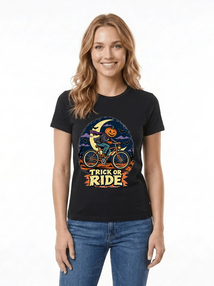 halloween trick or ride fahrrad outfit damen t shirt black
