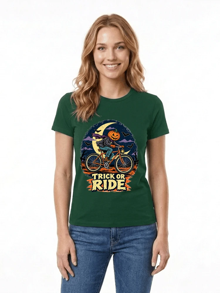 halloween trick or ride fahrrad outfit damen t shirt forest green