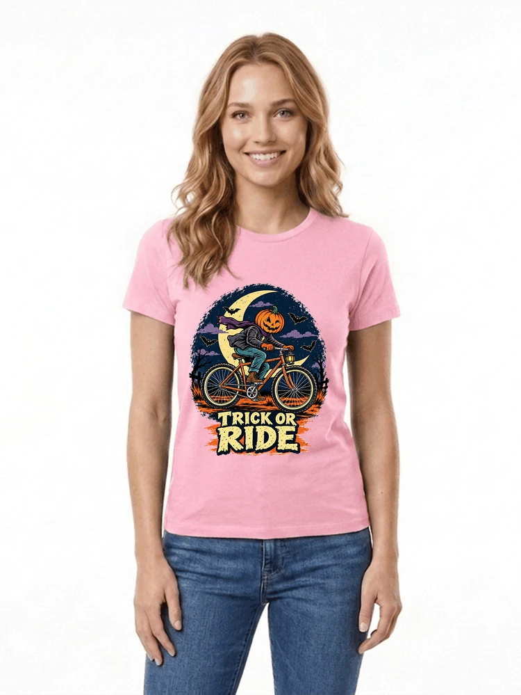 halloween trick or ride fahrrad outfit damen t shirt light pink