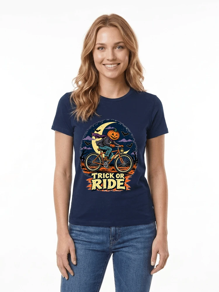halloween trick or ride fahrrad outfit damen t shirt navy