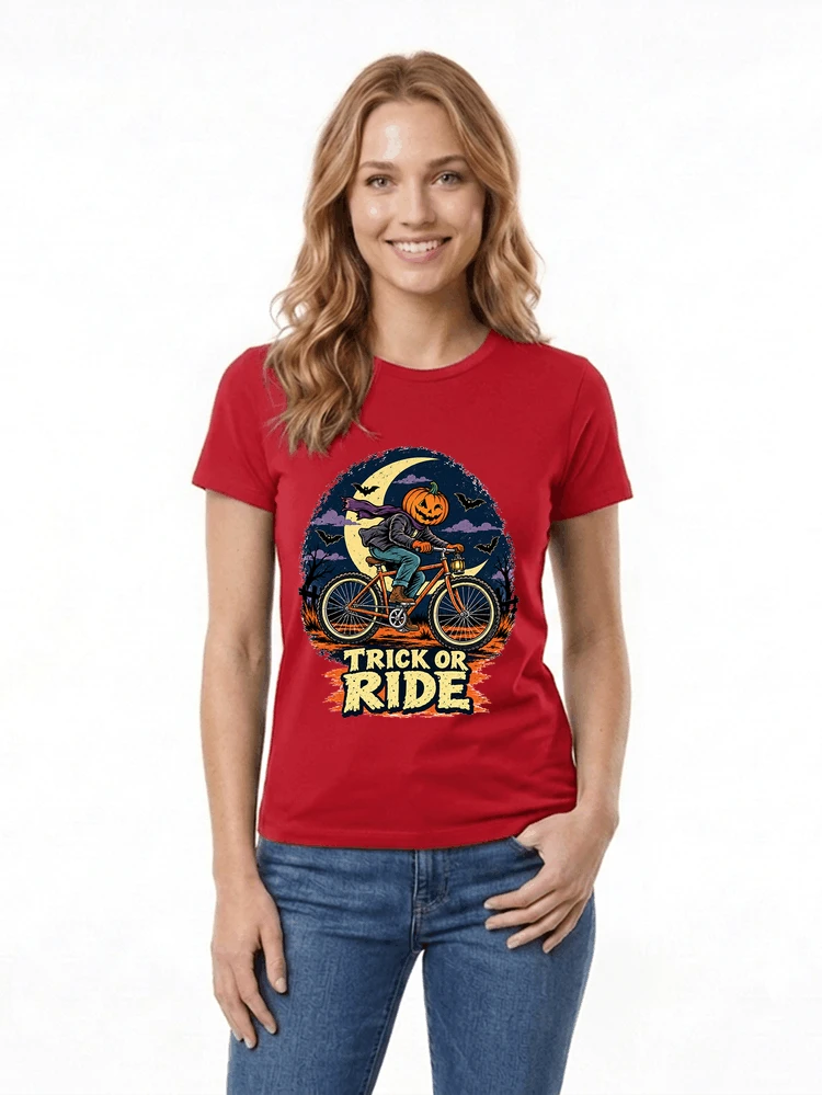 halloween trick or ride fahrrad outfit damen t shirt red