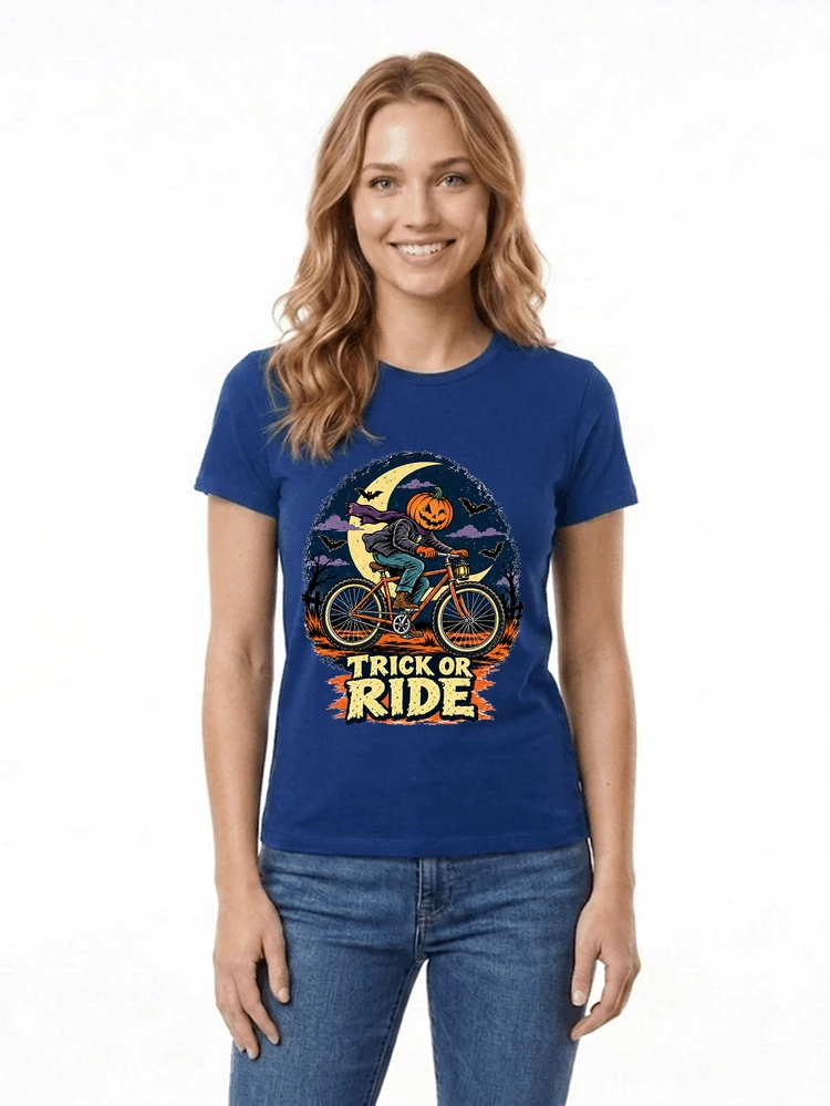 halloween trick or ride fahrrad outfit damen t shirt royal blue
