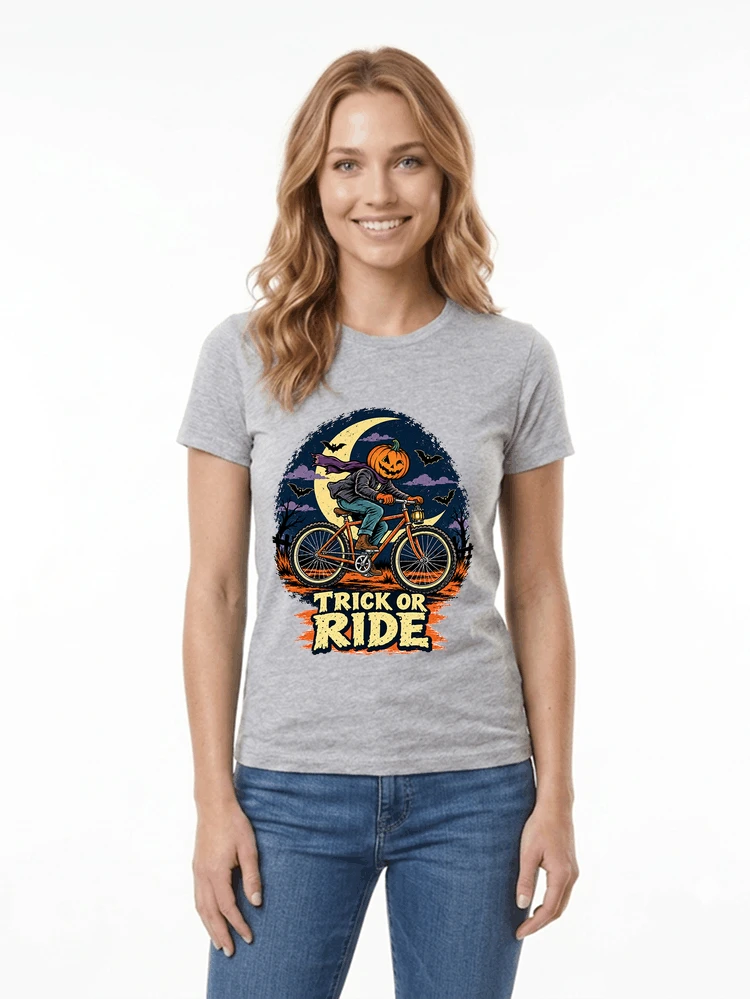 halloween trick or ride fahrrad outfit damen t shirt sport grey