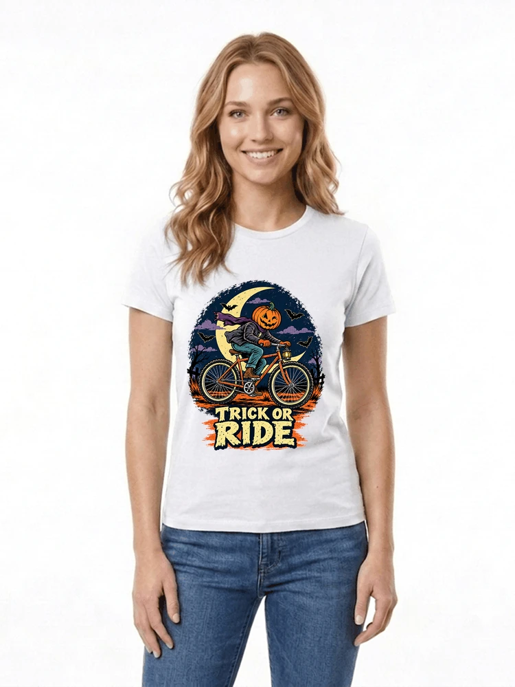 halloween trick or ride fahrrad outfit damen t shirt white