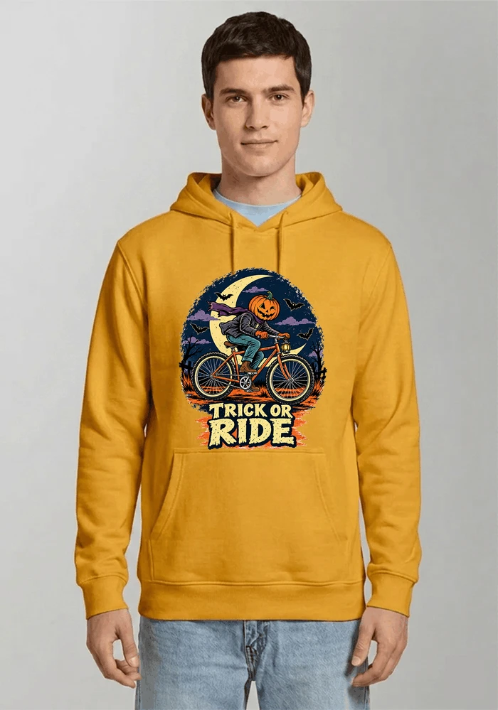 halloween trick or ride fahrrad outfit kapuzenpullover gold