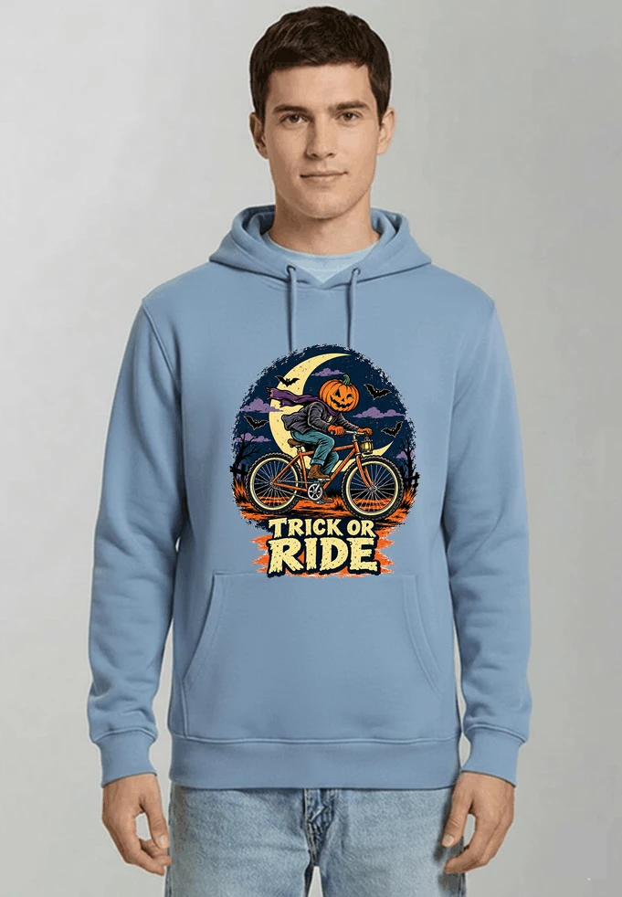 halloween trick or ride fahrrad outfit kapuzenpullover light blue
