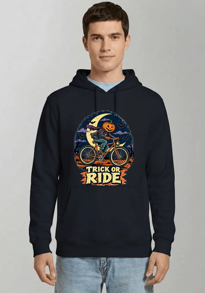 halloween trick or ride fahrrad outfit kapuzenpullover navy