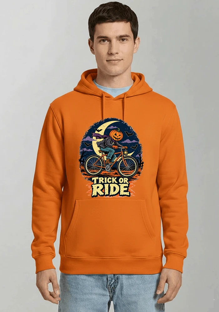 halloween trick or ride fahrrad outfit kapuzenpullover orange