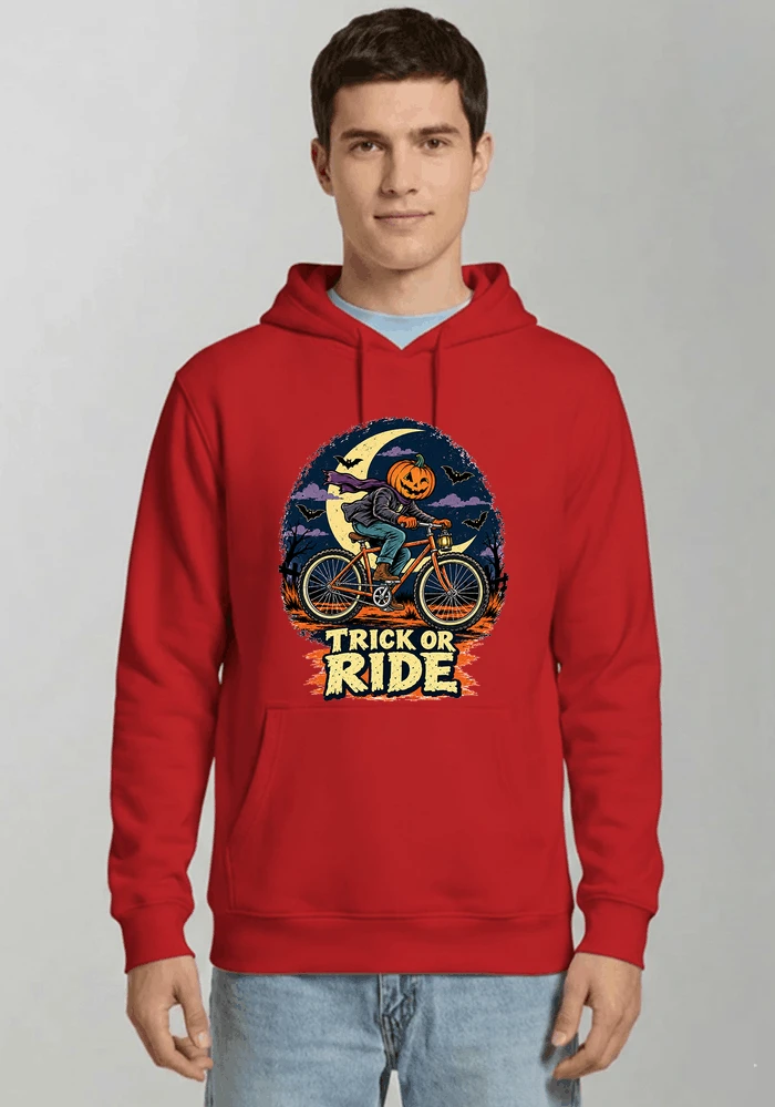 halloween trick or ride fahrrad outfit kapuzenpullover red