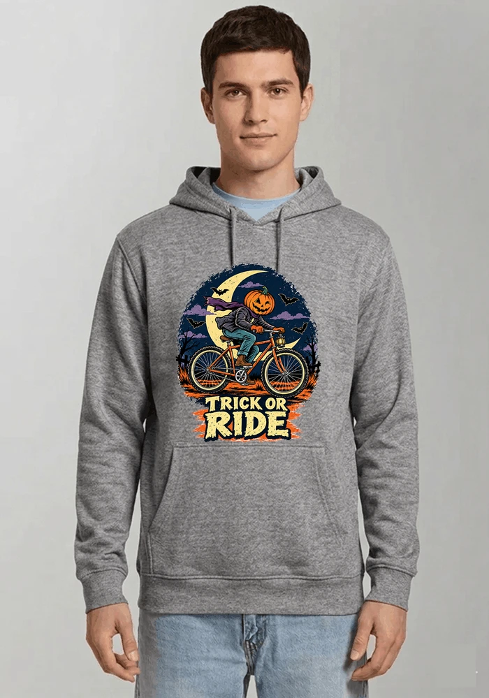 halloween trick or ride fahrrad outfit kapuzenpullover sport grey