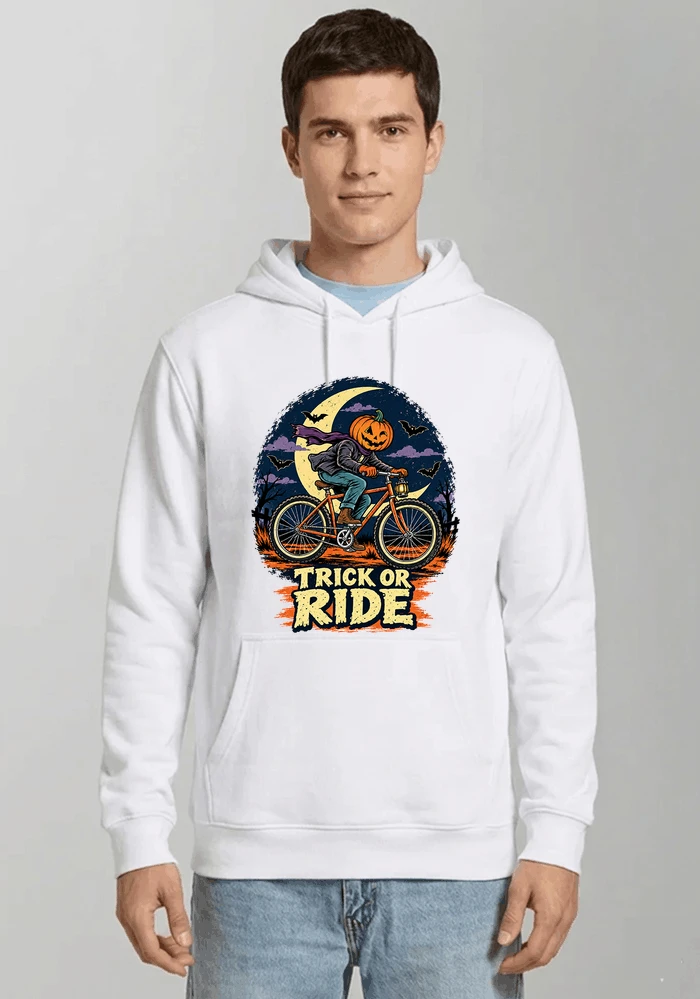 halloween trick or ride fahrrad outfit kapuzenpullover white