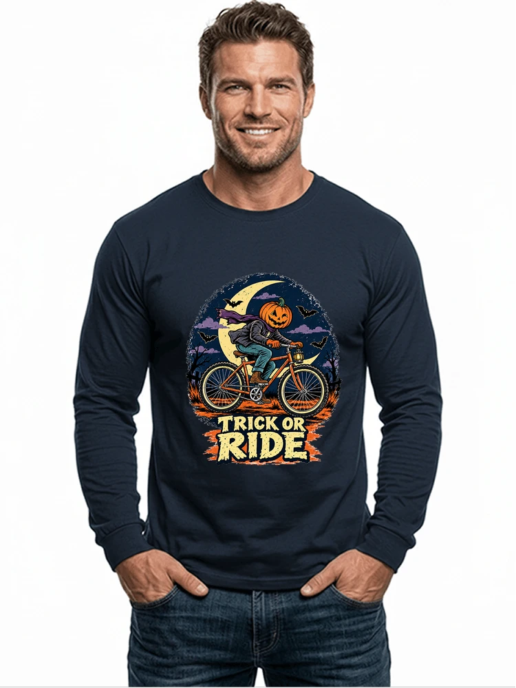 halloween trick or ride fahrrad outfit langarmshirt navy