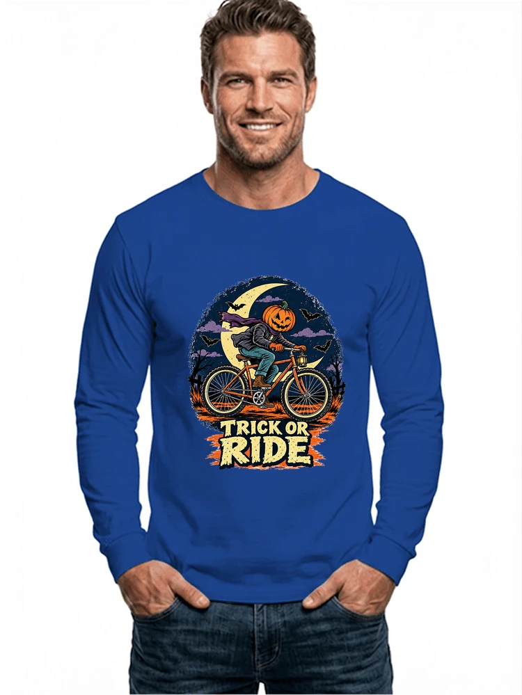 halloween trick or ride fahrrad outfit langarmshirt royal blue