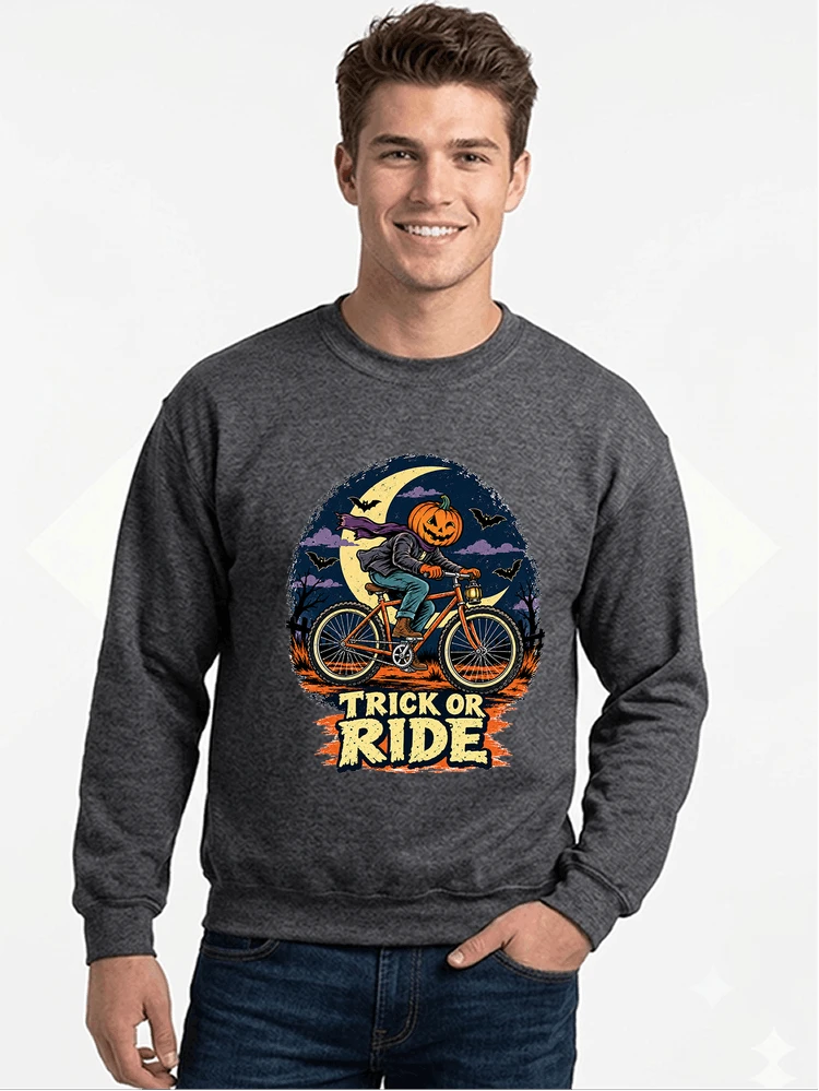 halloween trick or ride fahrrad outfit sweatshirt mit rundhalsausschnitt anthracite melange