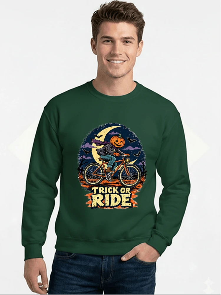 halloween trick or ride fahrrad outfit sweatshirt mit rundhalsausschnitt forest green