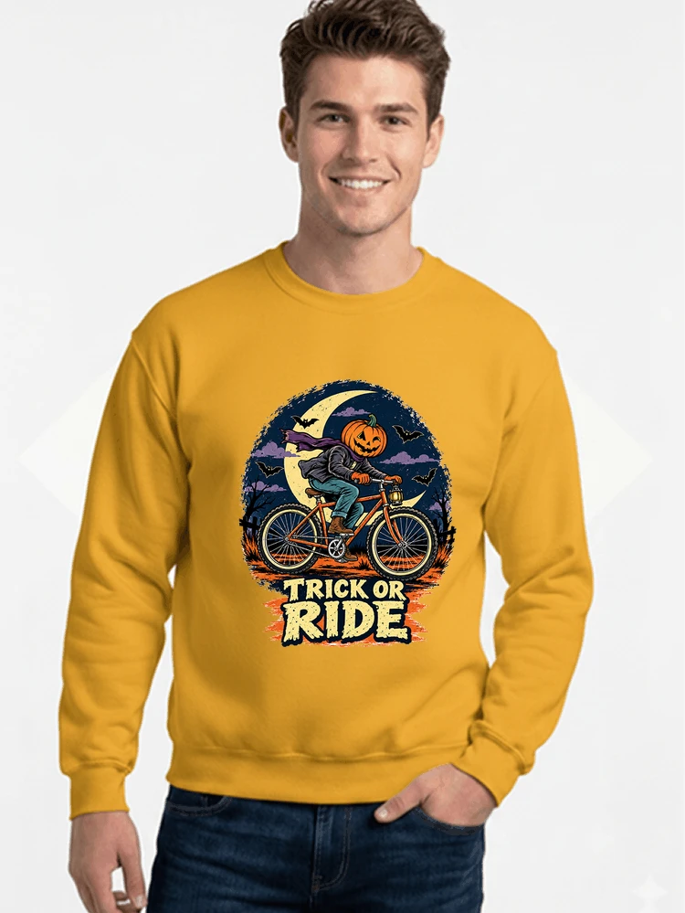 halloween trick or ride fahrrad outfit sweatshirt mit rundhalsausschnitt gold