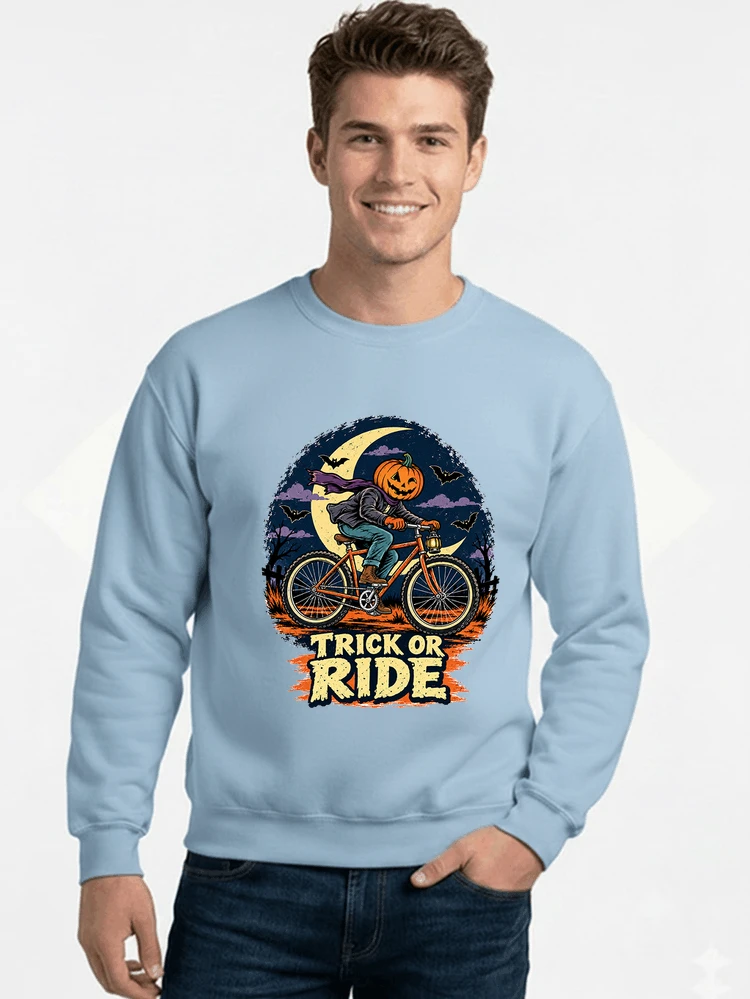 halloween trick or ride fahrrad outfit sweatshirt mit rundhalsausschnitt light blue