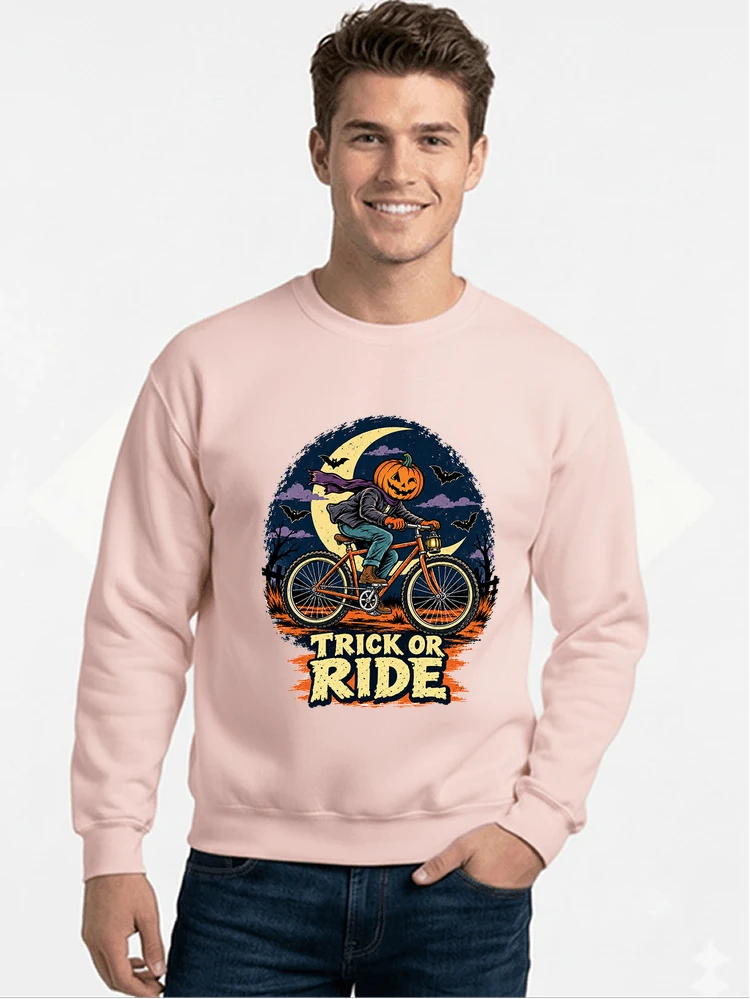 halloween trick or ride fahrrad outfit sweatshirt mit rundhalsausschnitt light pink