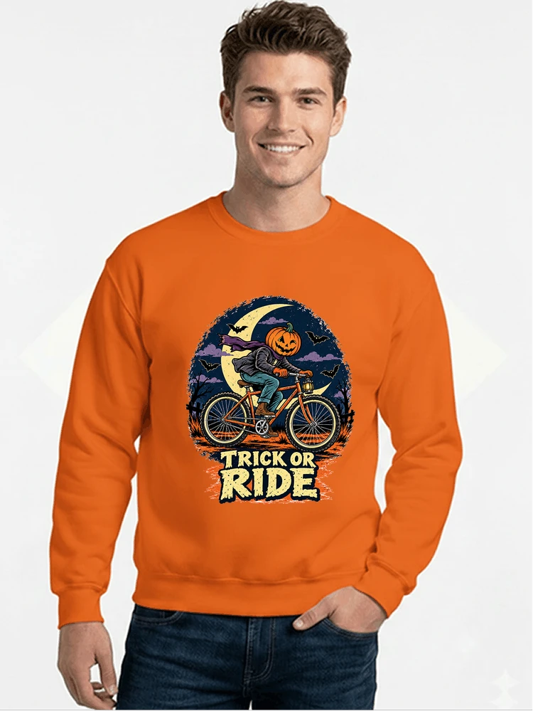 halloween trick or ride fahrrad outfit sweatshirt mit rundhalsausschnitt orange