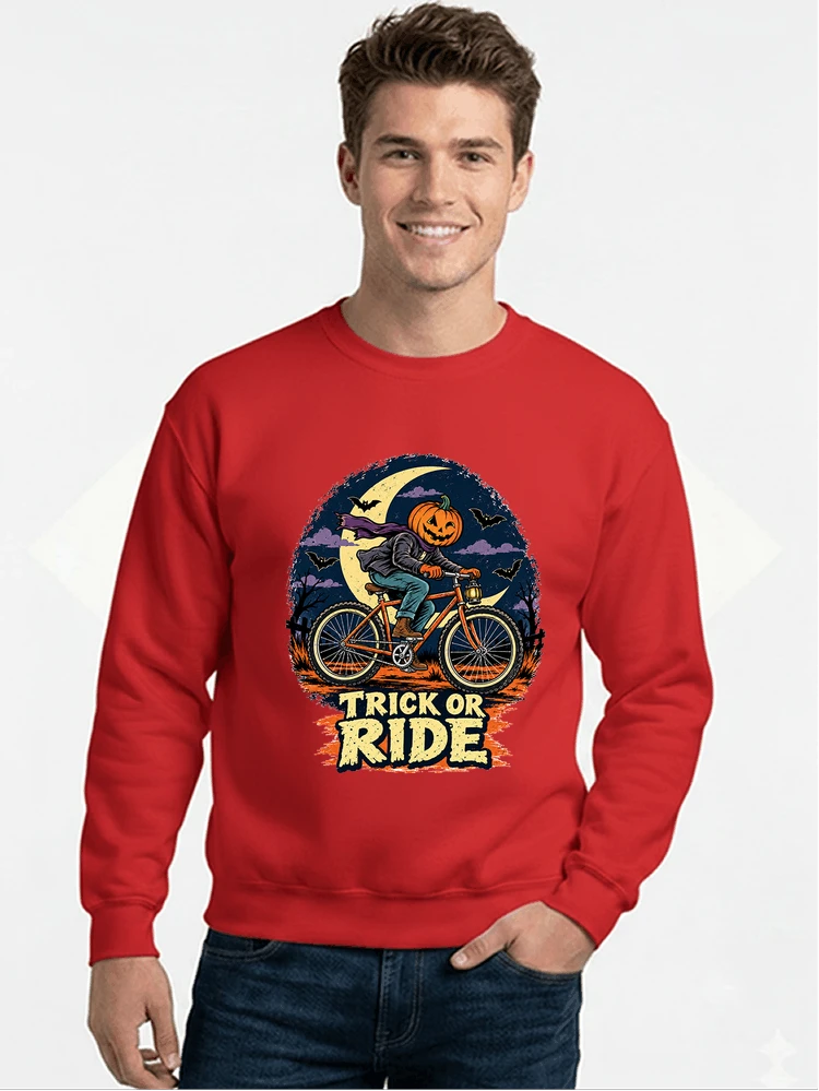 halloween trick or ride fahrrad outfit sweatshirt mit rundhalsausschnitt red