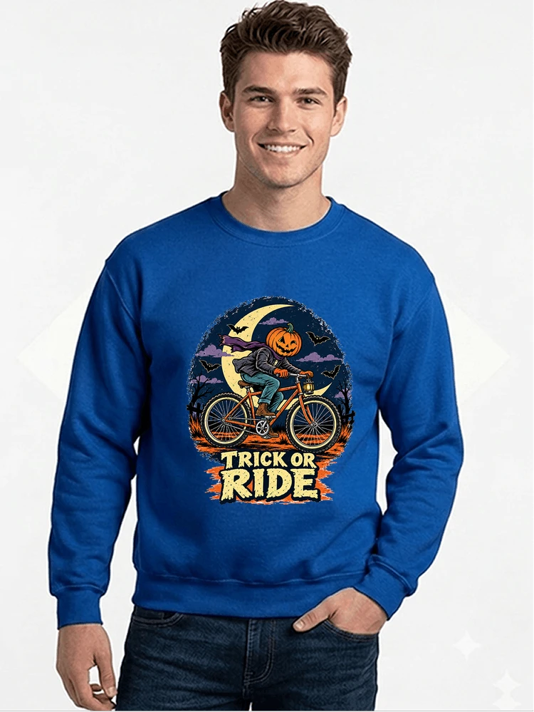 halloween trick or ride fahrrad outfit sweatshirt mit rundhalsausschnitt royal blue