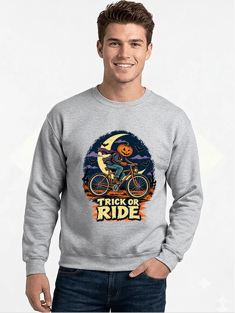 halloween trick or ride fahrrad outfit sweatshirt mit rundhalsausschnitt sport grey