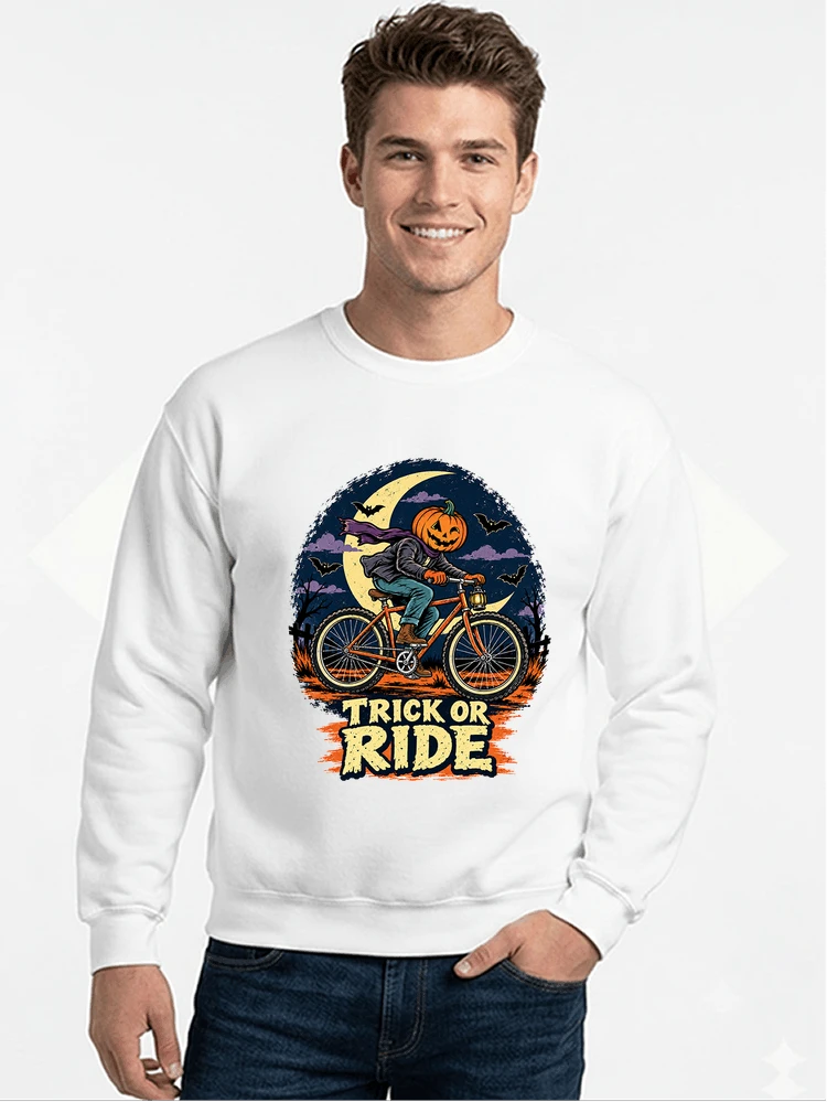 halloween trick or ride fahrrad outfit sweatshirt mit rundhalsausschnitt white