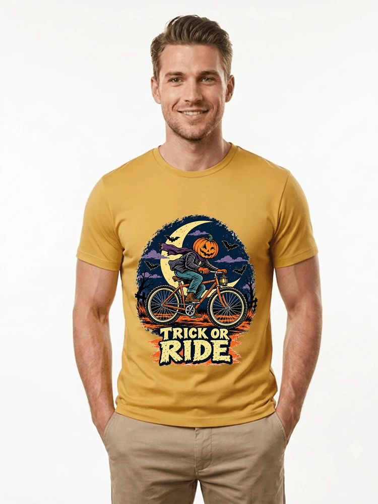 halloween trick or ride fahrrad outfit t shirt gold