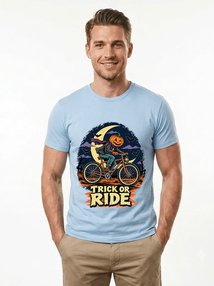 halloween trick or ride fahrrad outfit t shirt light blue