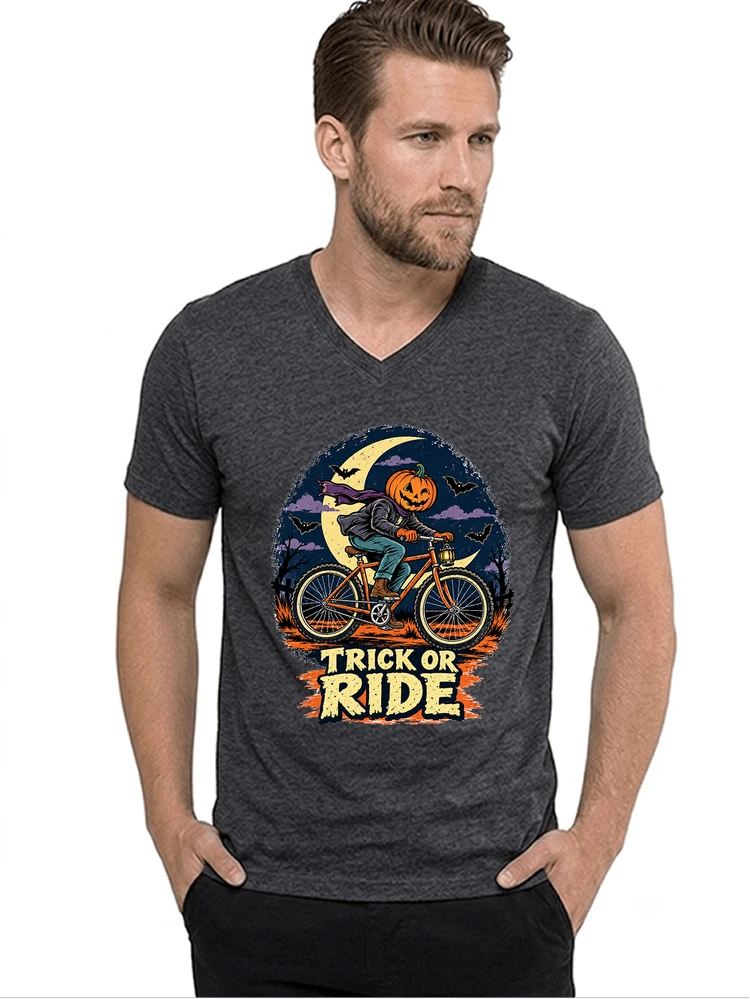 halloween trick or ride fahrrad outfit t shirt mit v ausschnitt anthracite melange