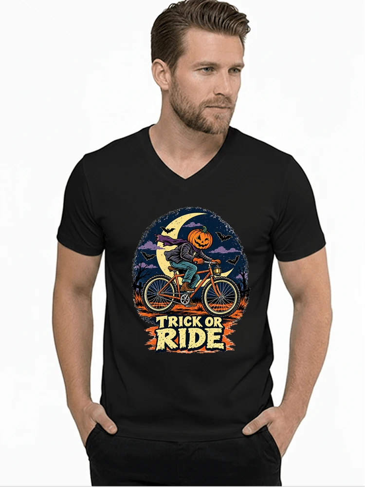 halloween trick or ride fahrrad outfit t shirt mit v ausschnitt black