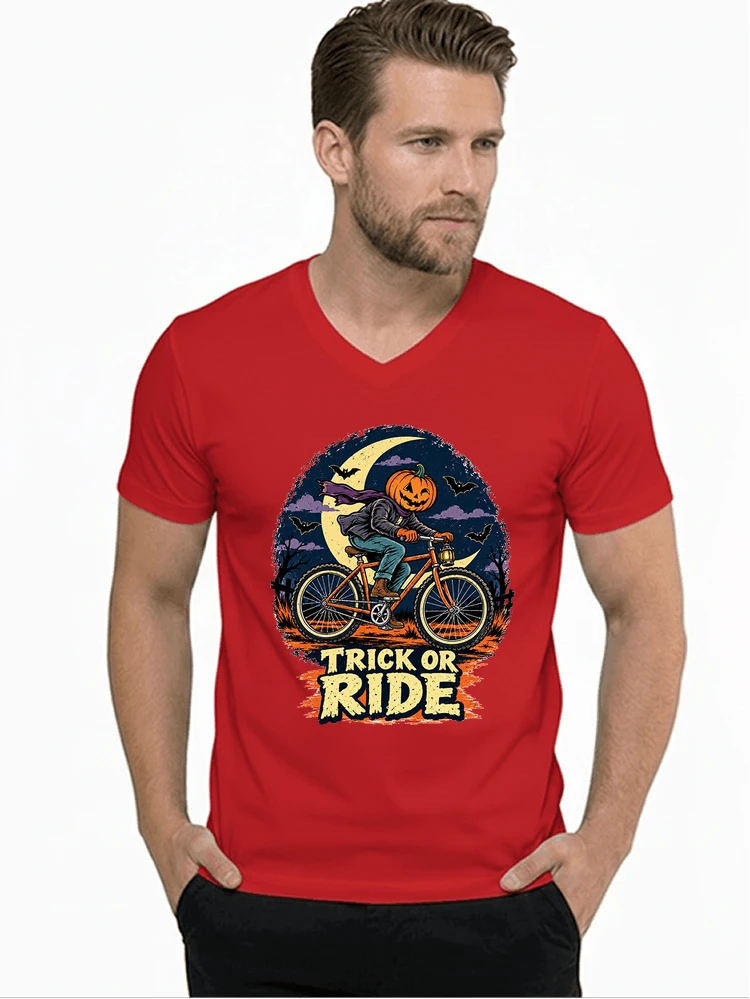 halloween trick or ride fahrrad outfit t shirt mit v ausschnitt red