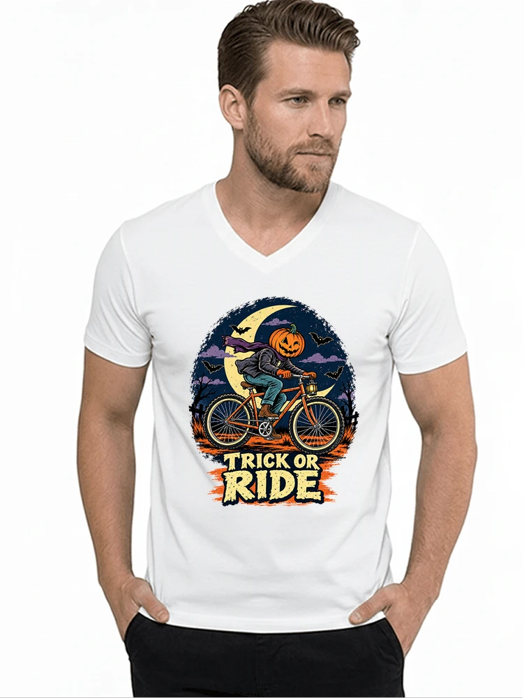 halloween trick or ride fahrrad outfit t shirt mit v ausschnitt white