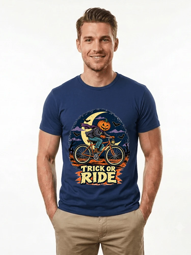 halloween trick or ride fahrrad outfit t shirt navy