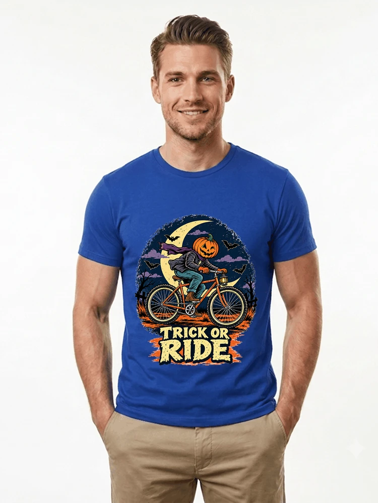 halloween trick or ride fahrrad outfit t shirt royal blue