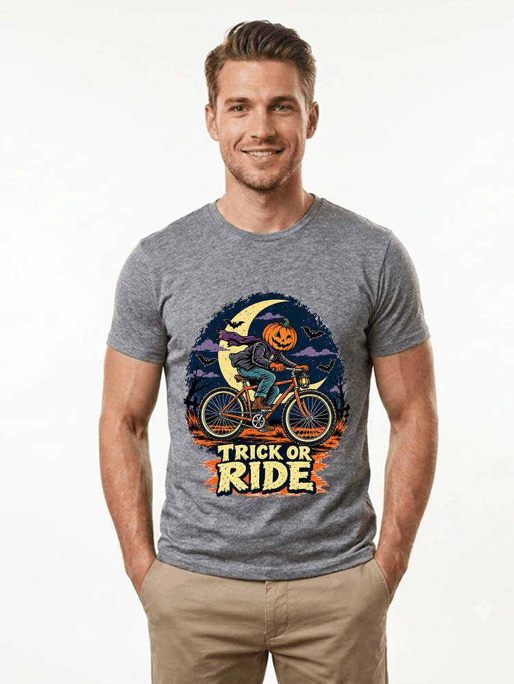 halloween trick or ride fahrrad outfit t shirt sport grey