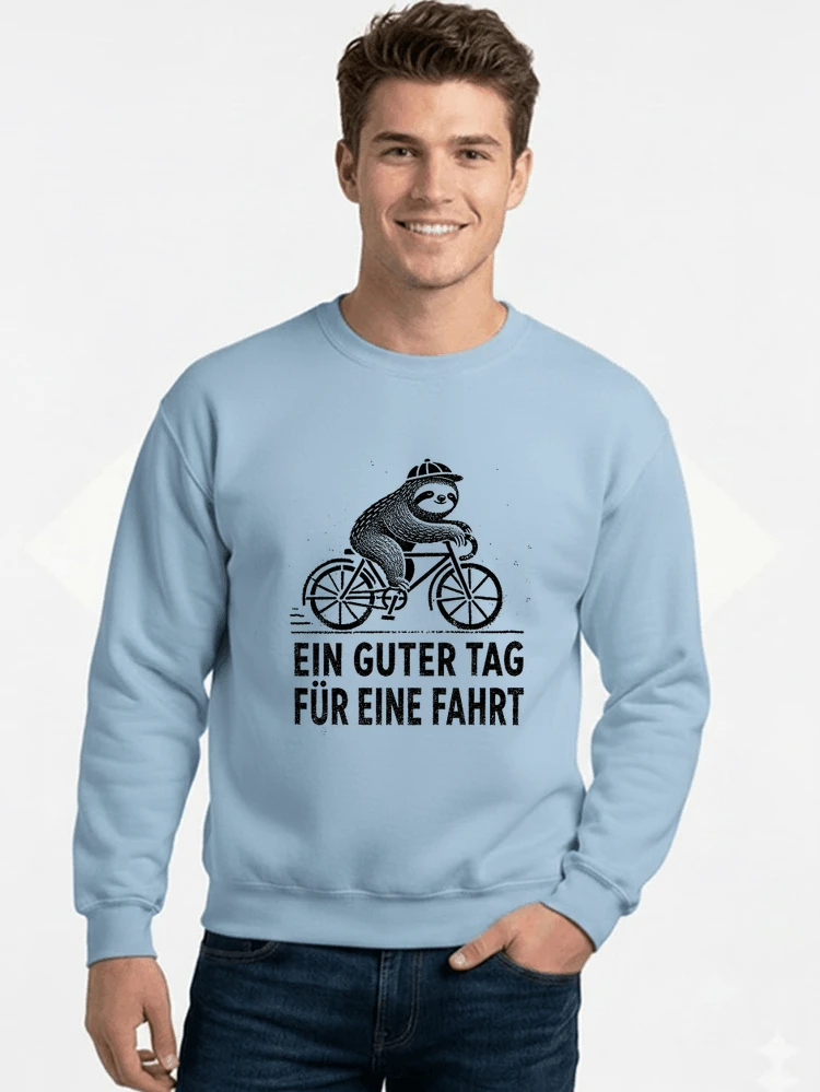 herren damen t shirt fahrrad mit faultier geschenk fr radfahrer sweatshirt mit rundhalsausschnitt light blue