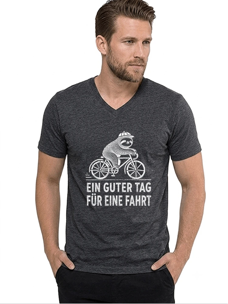 herren damen t shirt fahrrad mit faultier geschenk fr radfahrer t shirt mit v ausschnitt anthracite melange